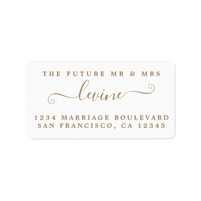 Gold Script Future Mr Mrs Wedding Return Address Label (Front)