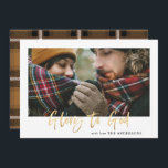 Gold script glory to god mustard tartan photo holiday card<br><div class="desc">Gold effect stylish script merry Christmas with coordinating mustard check tartan backer design. Space for a single photo design.</div>