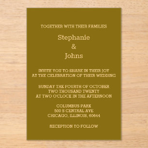 Gold Script Golden Yellow Brown Elegant Wedding Acrylic Invitations