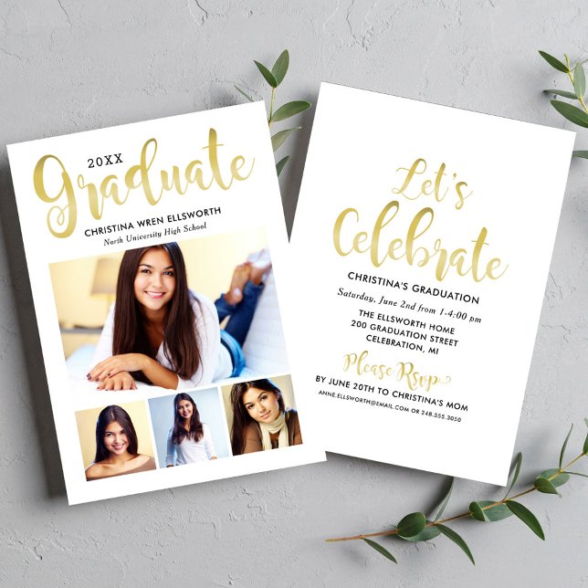 Gold Script Graduate Photo Collage Party 2026 Invitation (Creator Uploaded)