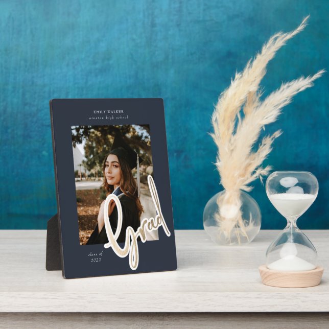 gold script graduation announcement photo card pla plaque (Side)
