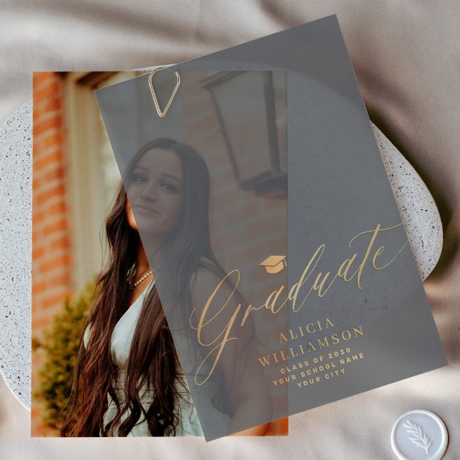 Gold script graduation announcement vellum overlay (Creator Uploaded)