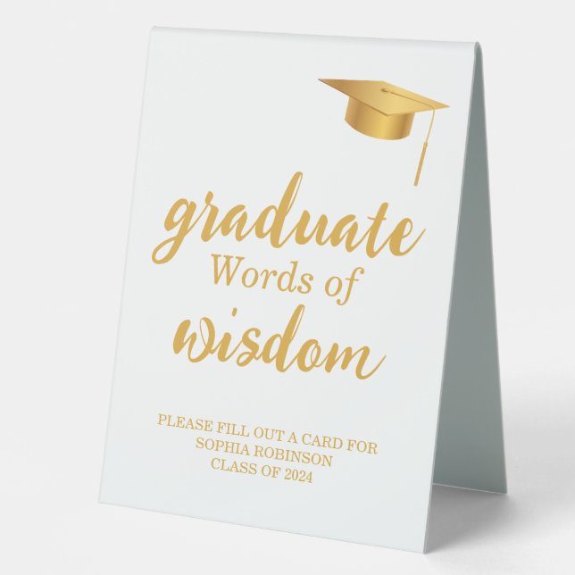 Gold Script Graduation Party Words Of Wisdom  (Front)