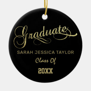 Gold Script Graduation Photo Ceramic Tree Decoration