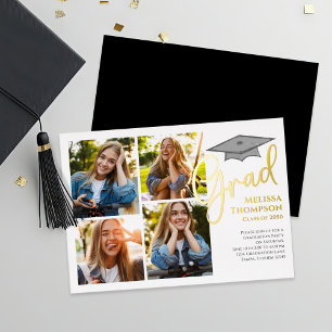 Gold Script Graduation Photo Collage Template