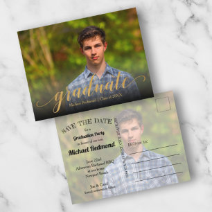 Gold Script Graduation SAVE THE DATE Postcard