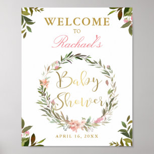 Gold Script Greenery Baby Shower Welcome Sign