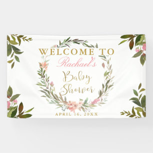 Gold Script Greenery Wreath Baby Shower Banner