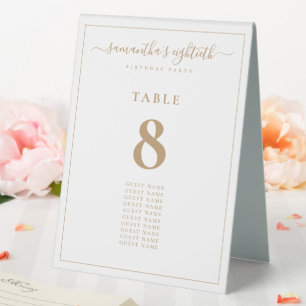 Gold Script Guest Names Birthday Table Number