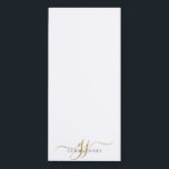 Gold Script Initials Monogram Minimalist White Magnetic Notepad<br><div class="desc">A chic modern stylish gold black monogram on white,  with a dramatic script initial with swashes and your full name in a modern serif type,  magnetic notepad. Simple elegance.</div>