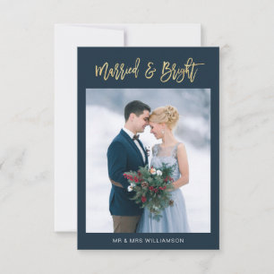 gold script married & bright wedding announcement