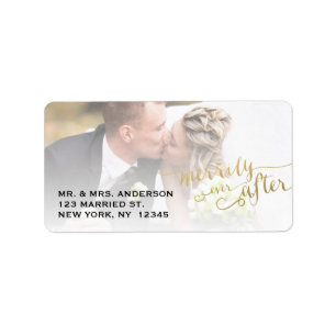 Gold Script Merrily Ever After   Holiday Photo Label