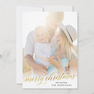 Gold Script Merry Christmas Card in Faux Foil