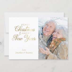 Gold Script Merry Christmas & Happy New Year Photo Holiday Card