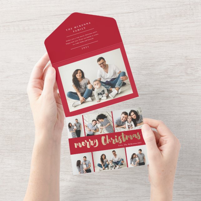 Gold script merry christmas multi photo holiday al all in one invitation (Tearaway)