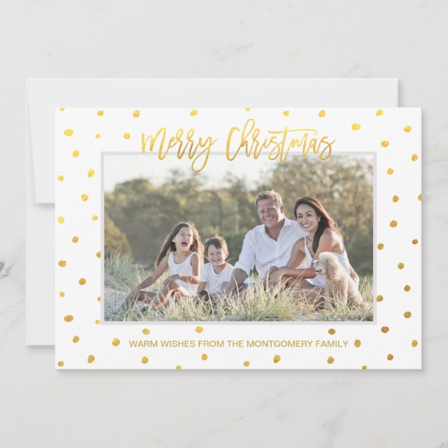 Gold Script Merry Christmas Personalised Photo Holiday Card (Front)