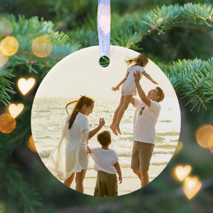 Gold Script Merry Christmas Photo Custom Ceramic Tree Decoration