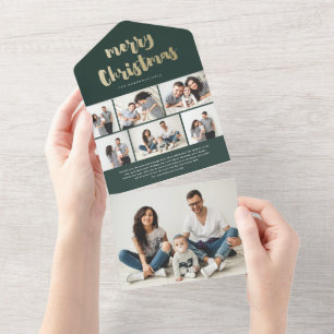 Gold Script Merry Christmas Photo Holiday All In One Invitation