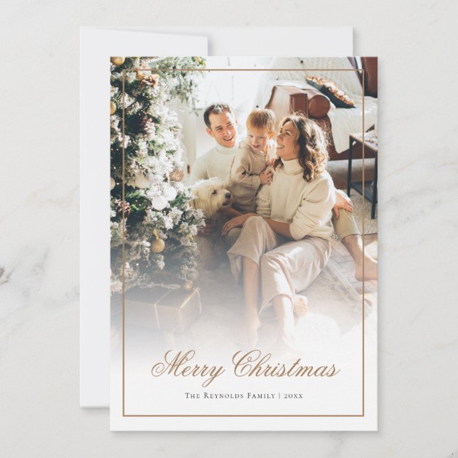 Gold Script Merry Christmas Photo Holiday Card (Front)