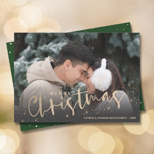 Gold Script Merry Christmas Photo Holiday Card
