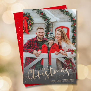 Gold Script Merry Christmas Photo Holiday Card