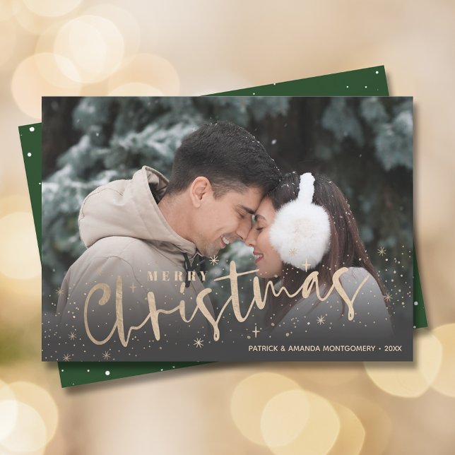 Gold Script Merry Christmas Photo Holiday Card (Creator Uploaded)