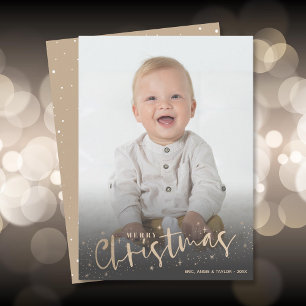 Gold Script Merry Christmas Photo Holiday Card