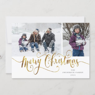 Gold Script Merry Christmas Tartan Photo Card
