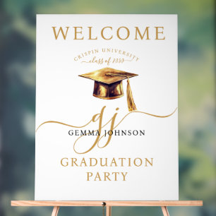 Gold Script Minimalist Graduation Party Welcome  Acrylic Sign