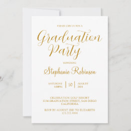 Gold Script Modern Calligraphy Graduation Party Invitation