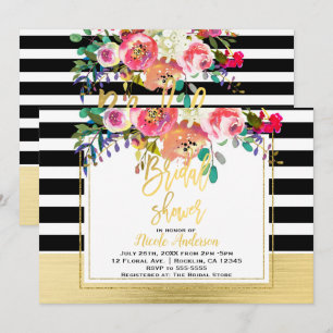 Gold Script Modern Floral Glam Bridal Shower Invitation