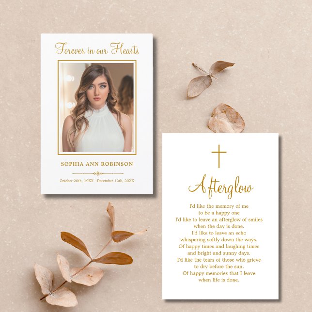Gold Script Modern Funeral Photo Memorial Prayer Card (Creator Uploaded)