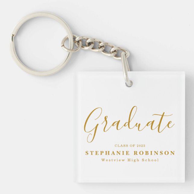 Gold Script Modern Graduation Key Ring (Front)