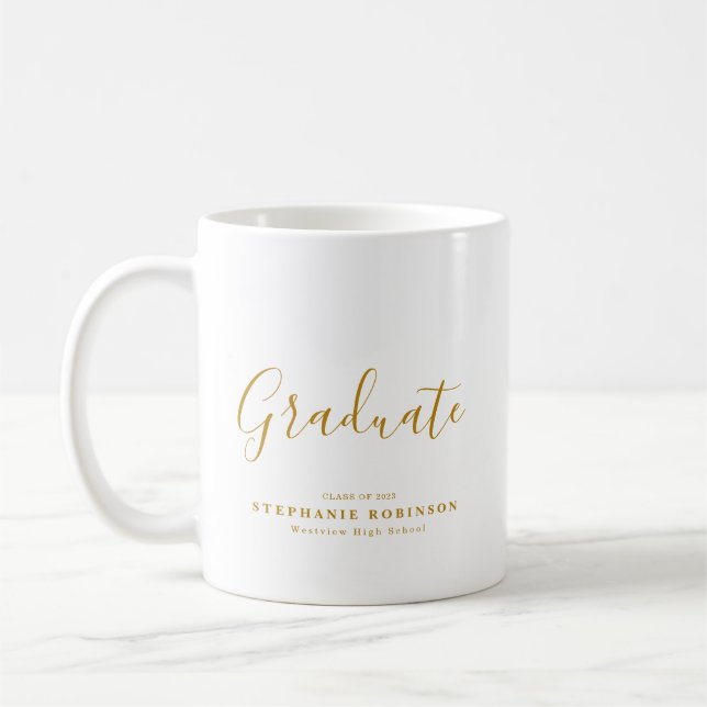 Gold Script Modern Graduation Party Favour Coffee Mug (Left)