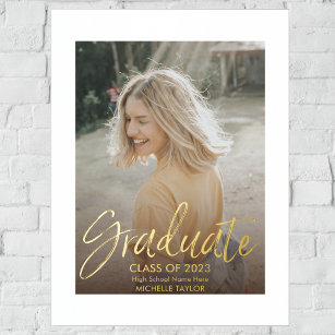 Gold Script Modern Photo Graduate High School Foil Prints