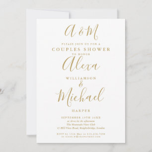 Gold Script Monogram Couples Bridal Wedding Shower Invitation
