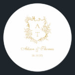 Gold Script Monogram Crest Wedding Envelope Seal<br><div class="desc">Elegant faux gold script floral monogram crest wedding classic envelope seal sticker.</div>