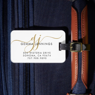 Gold Script Monogram Name Luggage Tag