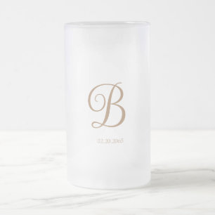 Gold Script Monogram Wedding Frosted Glass Beer Mug