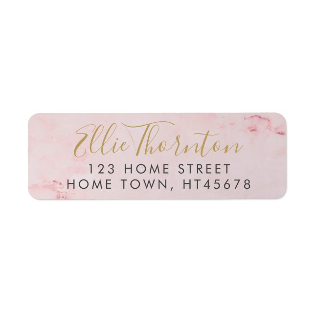 Gold Script Name Blush Pink Marble Return Address (Front)