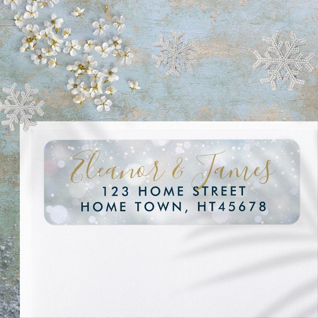 Gold Script Name Winter Snow Scene Return Address (Gold Script Name Winter Snow Scene Return Address Label)
