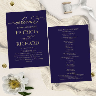 Gold Script Navy Blue Wedding Ceremony Program Programme
