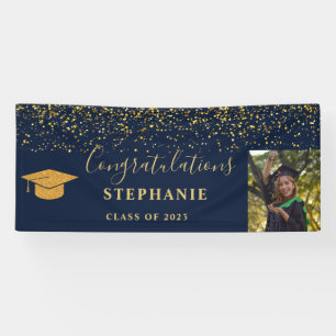 Gold Script Navy Confetti Congratulations Grad Banner