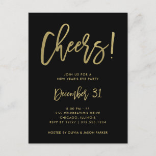 Gold Script on Black New Years Eve Party Invite