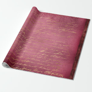 Gold Script on Distressed Red Wrapping Paper