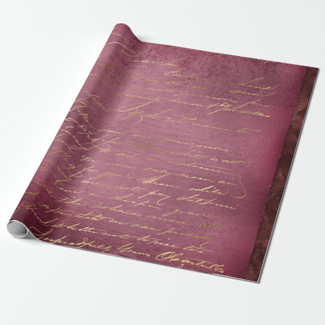 Gold Script on Distressed Red Wrapping Paper (Unrolled)
