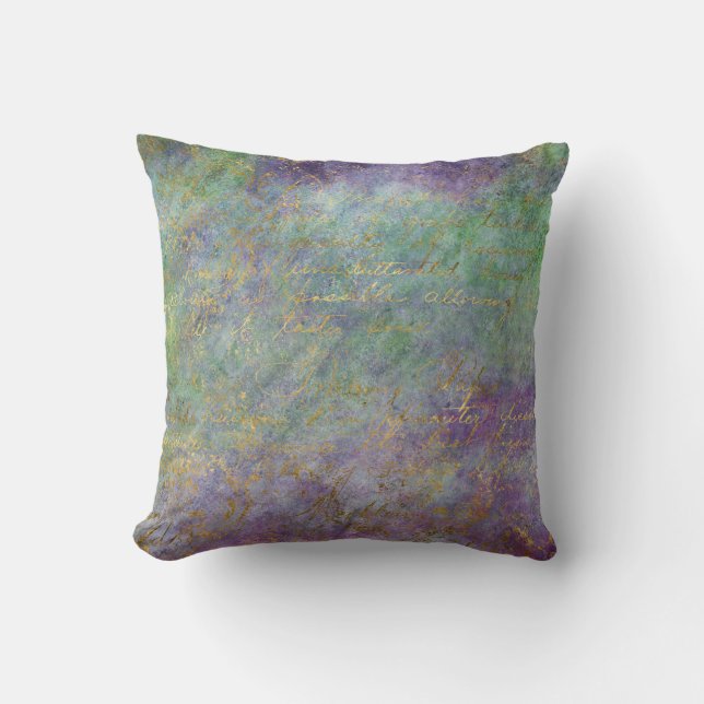 Gold Script on Purple and Green Cushion (Front)