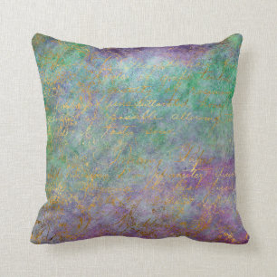 Gold Script on Purple and Green Cushion