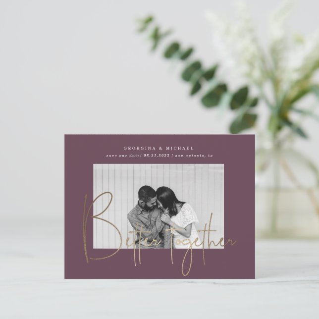 gold script one photo save the date engagement pos postcard (Standing Front)