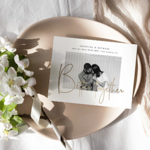 Gold Script One Photo Save The Date Engagement Postcard